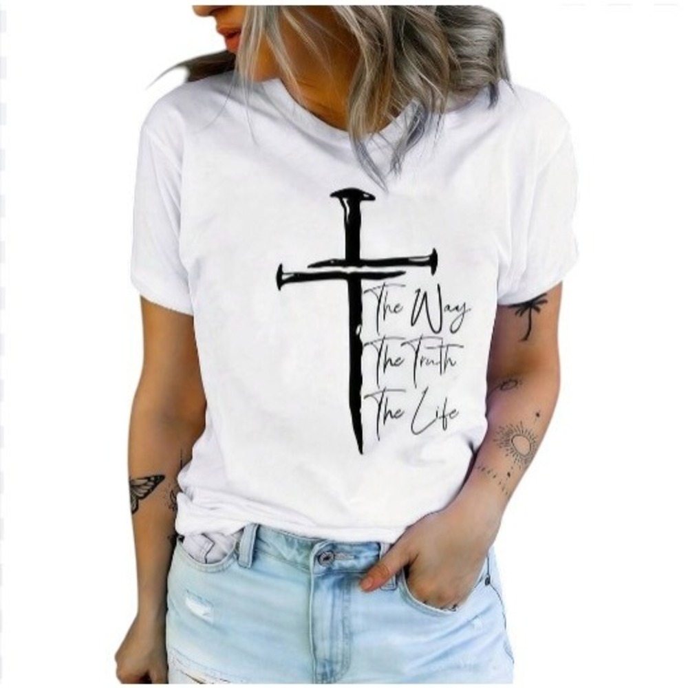 Three Nails "The Way The Truth The Life" Women's White Christian T-Shirt XL